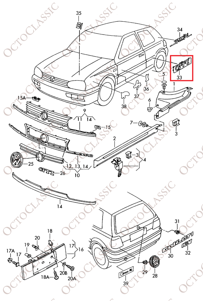 VW Golf MK3 Jetta Side Inscription Lettering GTD 1H0853714 VW Golf MK3 Jetta Side Inscription Lettering GTD 1H0853714