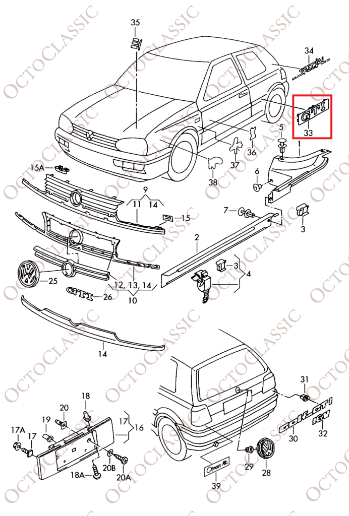 VW Golf MK3 Jetta Side Inscription Lettering VRT 1H0853714 VW Golf MK3 Jetta Side Inscription Lettering VRT 1H0853714